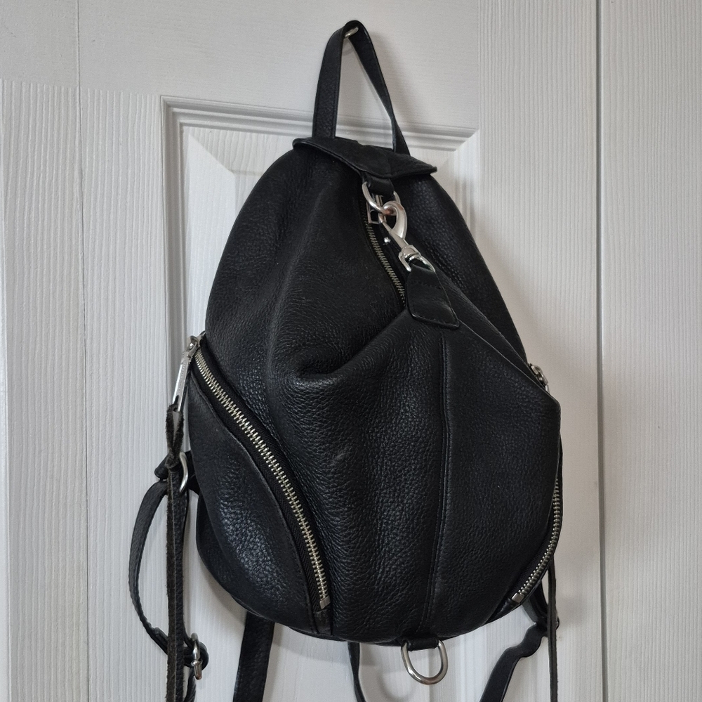 Rebecca Minkoff Julian Backpack Black Pebbled Leather Center Zip Restored - Picture 4 of 16